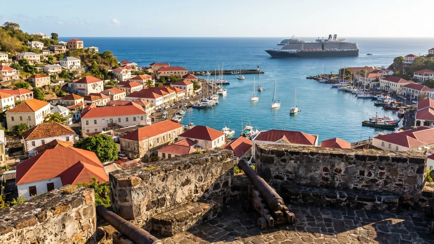 Panoramic view of St George's Grenada from Fort George with the Carenage harbour