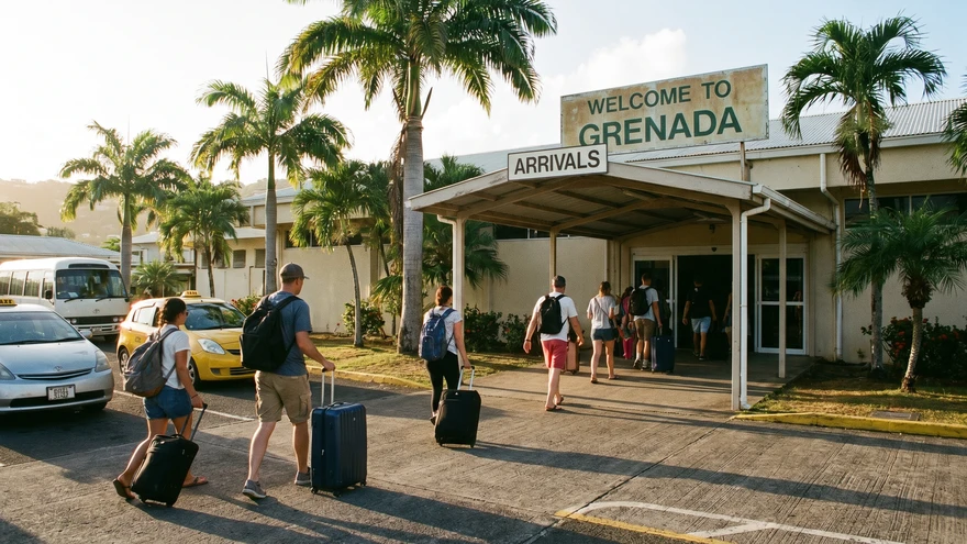 Travelers arriving at Maurice Bishop International Airport Grenada