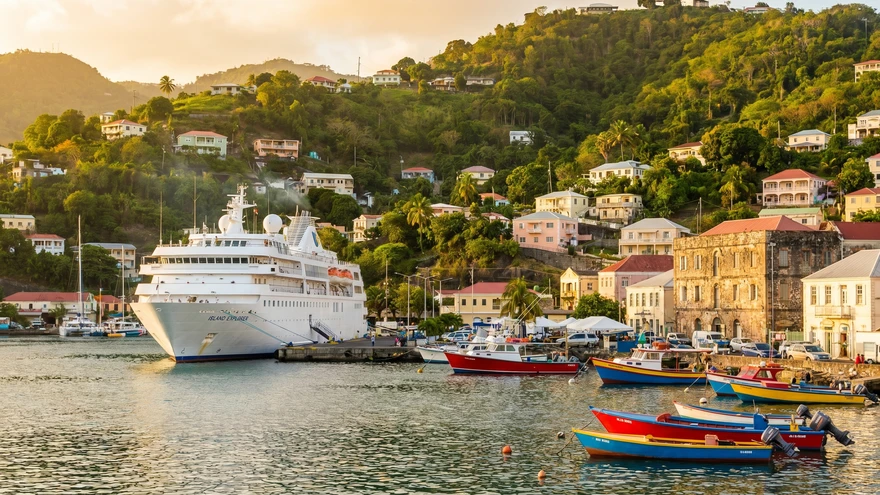 Cruise ship docked at St. George's Port Louis marina in Grenada