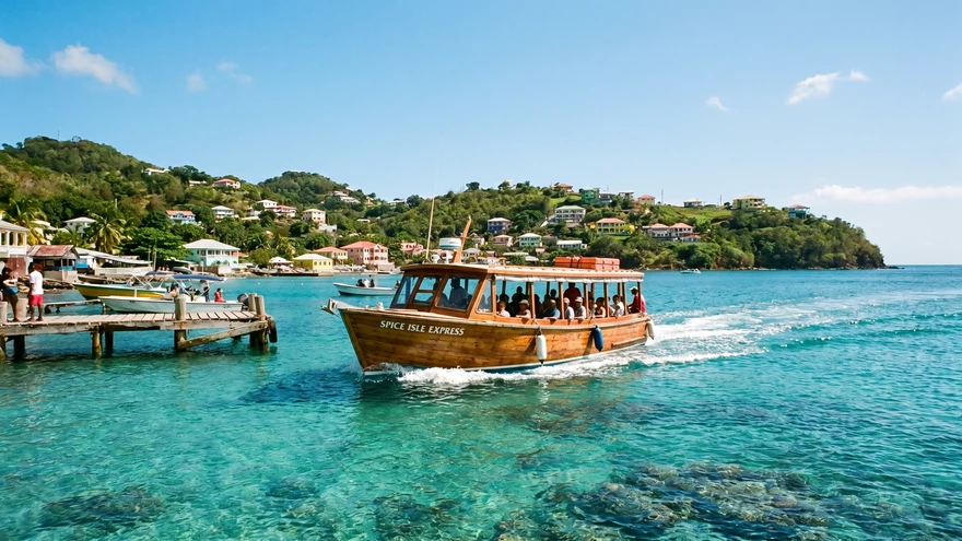Water taxi crossing bay in Grenada