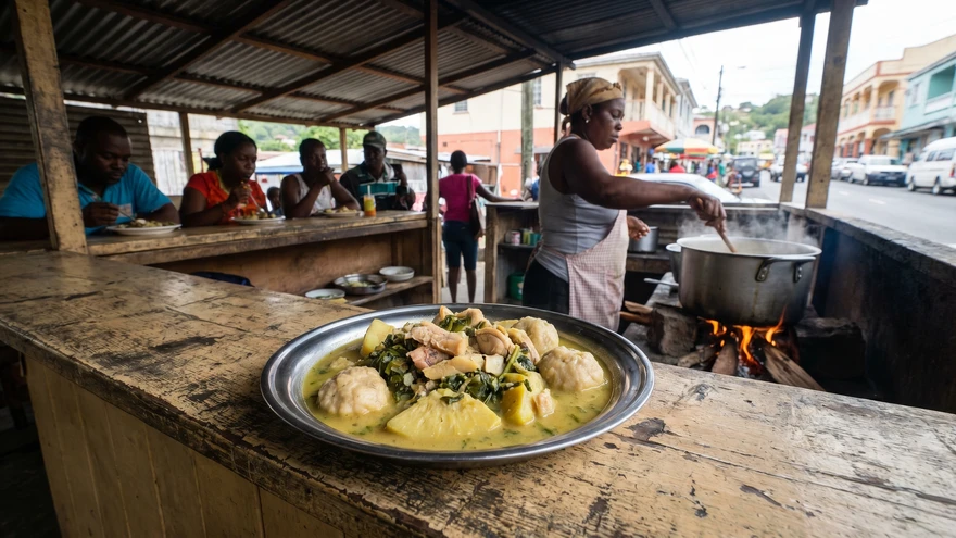 Traditional Grenadian oil down at a local cook shop
