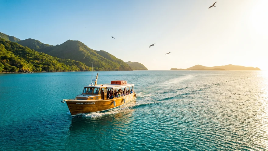 Ferry crossing from Grenada to Carriacou island on calm Caribbean waters