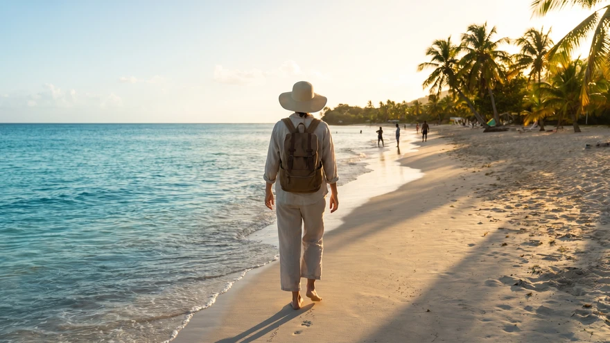 Solo traveler on Grand Anse Beach in Grenada