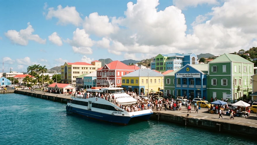 Passenger ferry arriving at Kingstown terminal from Bequia, Saint Vincent and the Grenadines