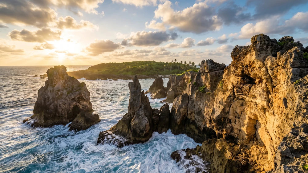 Akatachigami and Unegami limestone rock formations on Kodakarajima's coastline