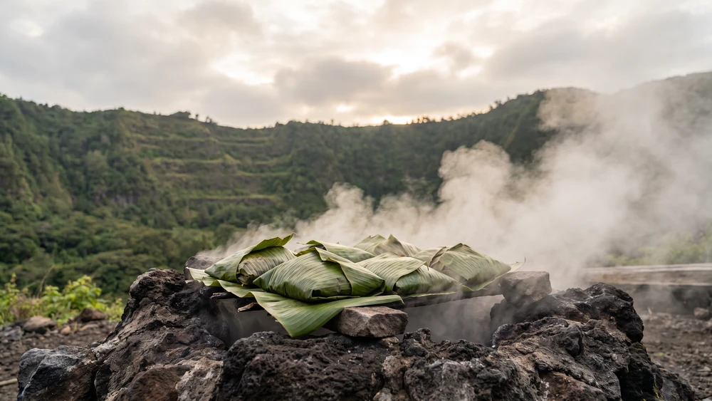 Geothermal steam vent used for cooking near the Fureai Sauna on Aogashima