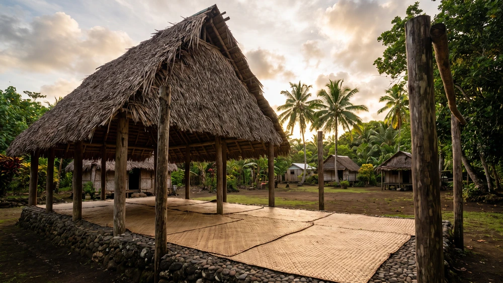 Traditional open-sided Samoan fale in Apolima Island's village