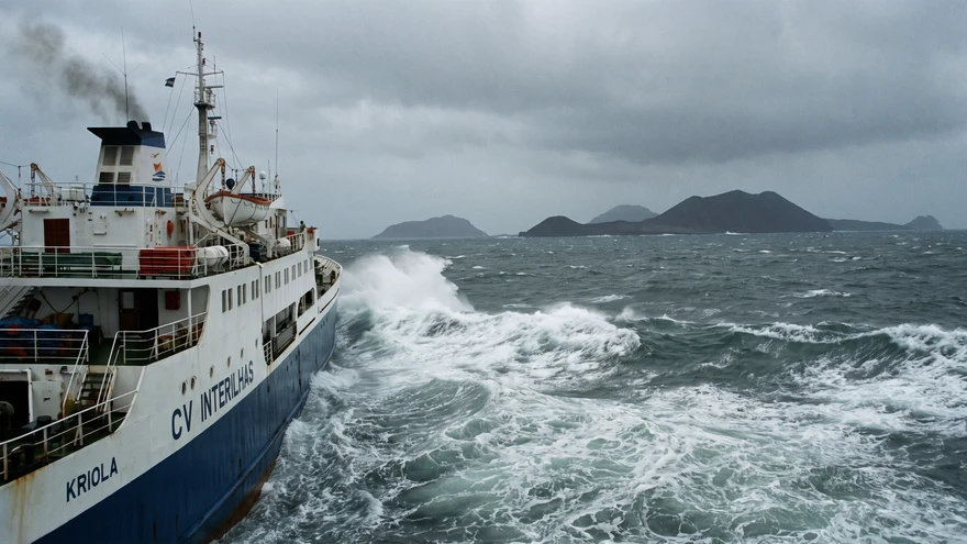 Inter-island ferry crossing rough Atlantic waters in Cape Verde