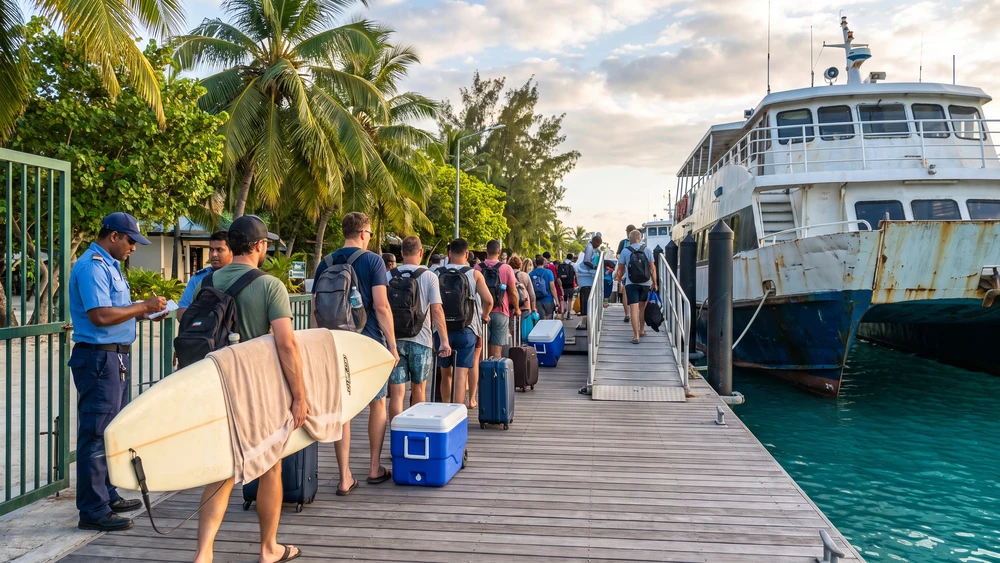 Passengers boarding the Ceiba to Culebra ferry with luggage and beach gear
