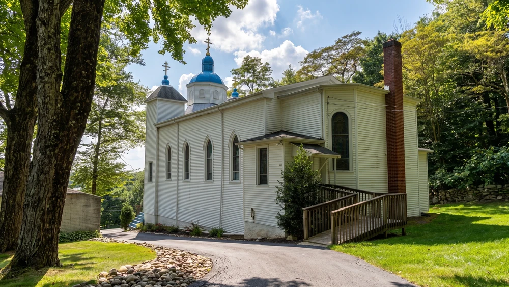 The blue-domed Ukrainian Greek-Catholic church overlooking Centralia