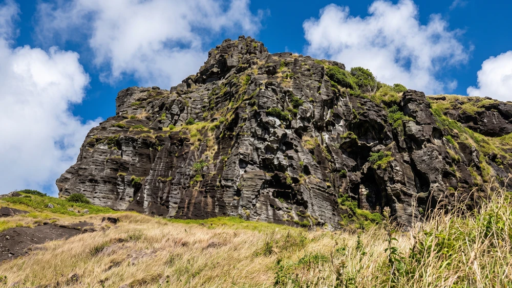Rocky volcanic outcrop near Fletcher Christian's Cave on Pitcairn Island
