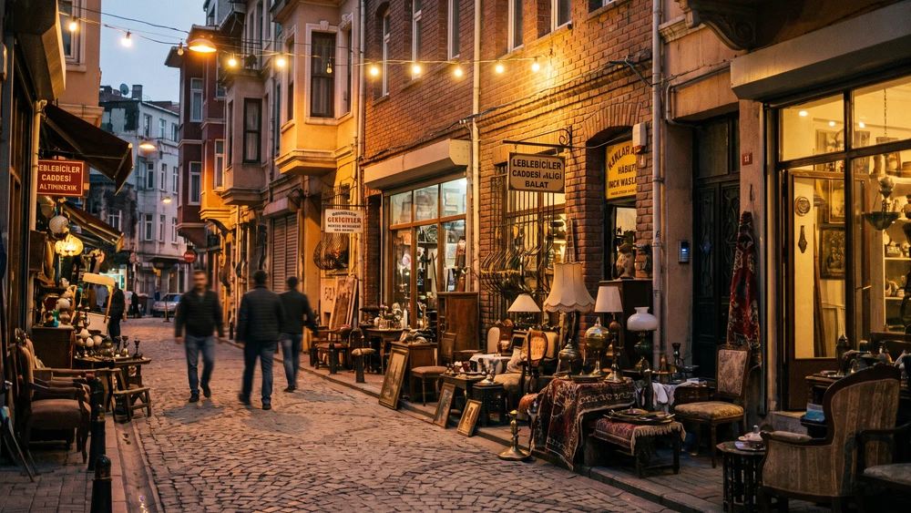 Antique shops lining Leblebiciler Caddesi in Balat's historic Cifit Carsisi district