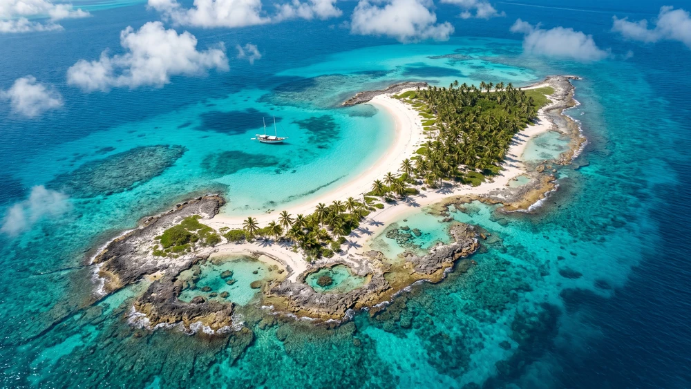 Aerial view of the uninhabited cays near Culebra with exceptionally clear water