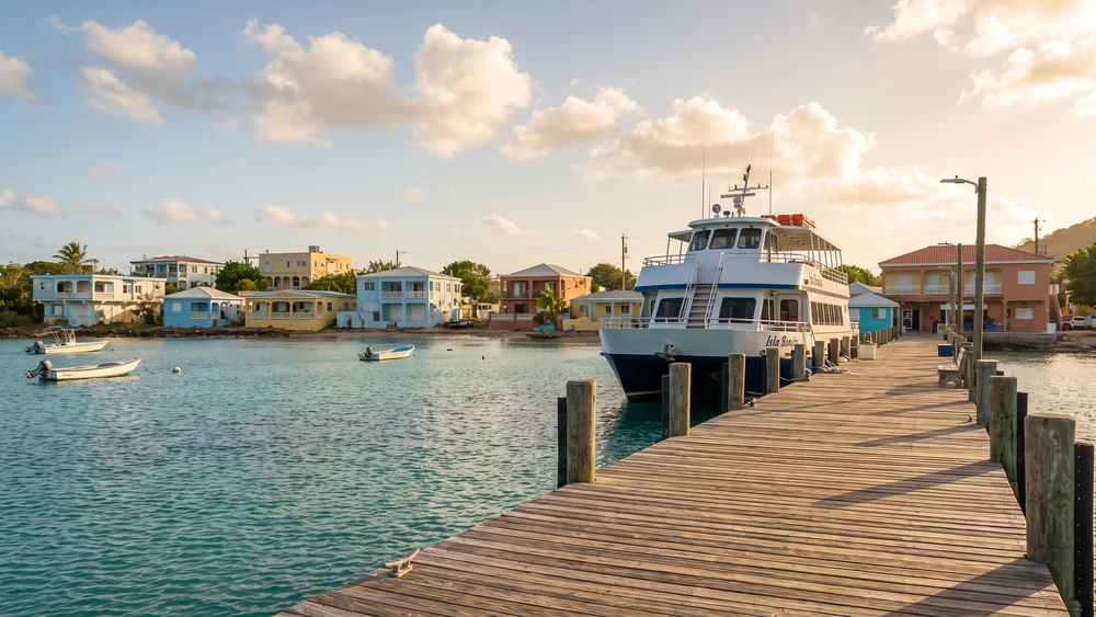 Ferry dock in Dewey, Culebra with the town visible in the background