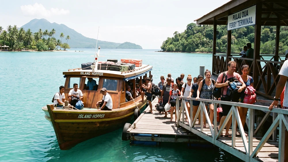 Passenger ferry crossing the lagoon between West Island and Home Island