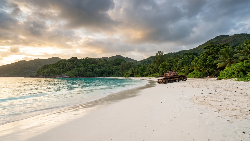 Flamenco Beach in Culebra with its iconic rusted Navy tank visible near the tree line