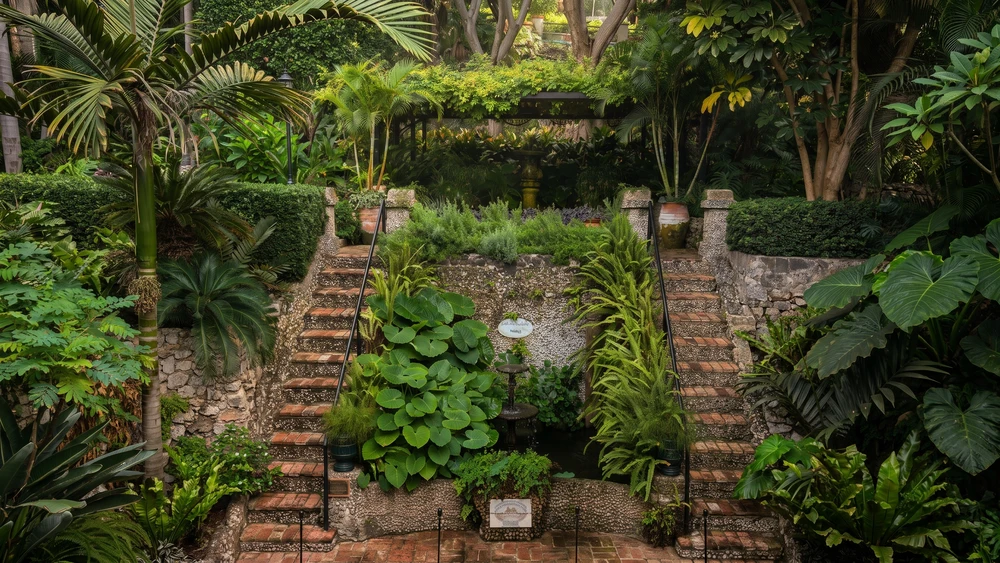 The Dell, an Italian-style sunken garden with terraced steps inside the Gibraltar Botanic Gardens