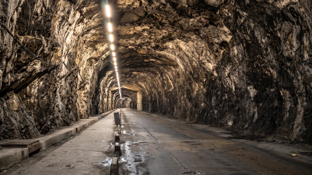 Interior of the Camp Bay Tunnel carved through the sea cliffs of Gibraltar