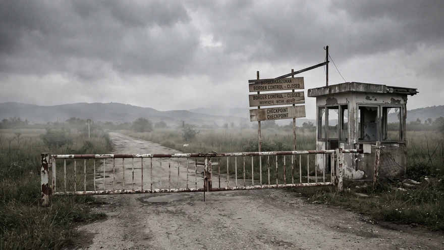Weathered closed border checkpoint gate representing the historic Spain-Gibraltar frontier closure
