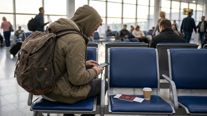 Traveler completing a travel authorization application on a smartphone before departure