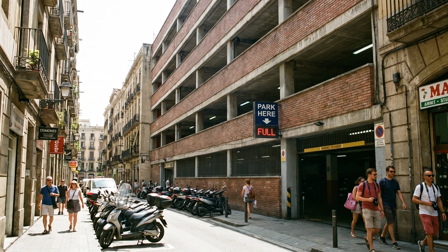 Multi-story car park building on a narrow central Gibraltar street
