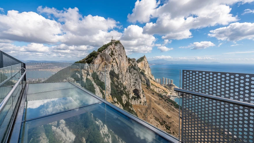 Glass floor Skywalk platform overlooking the cliffs of the Rock of Gibraltar