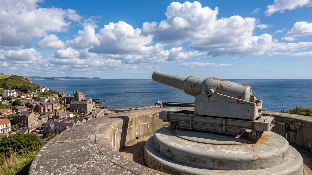 Woodford's Battery gun emplacement overlooking the sea from the Windmill Hill Flats, Gibraltar