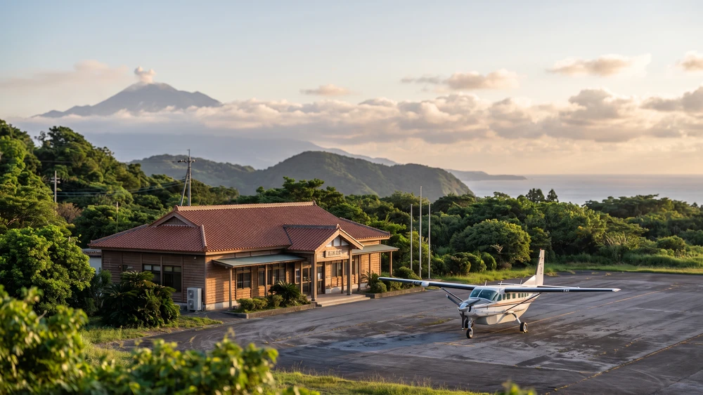 Hachijojima airport, the mandatory staging point for reaching Aogashima