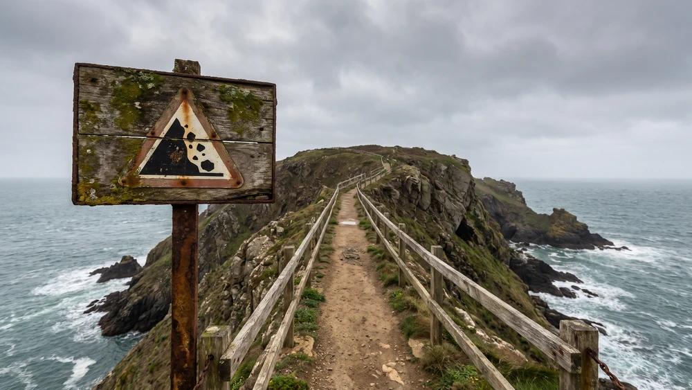 Safety notice at the entrance of La Coupee causeway