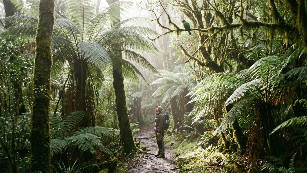 Green Parrot spotting along the Palm Glen rainforest trail