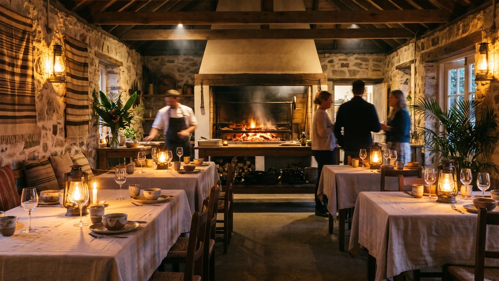 Wood-fired grill dining at The Homestead restaurant on Norfolk Island
