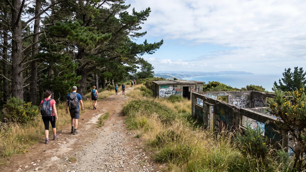 WWII radar station ruins along the Mount Pitt to Mount Bates trail