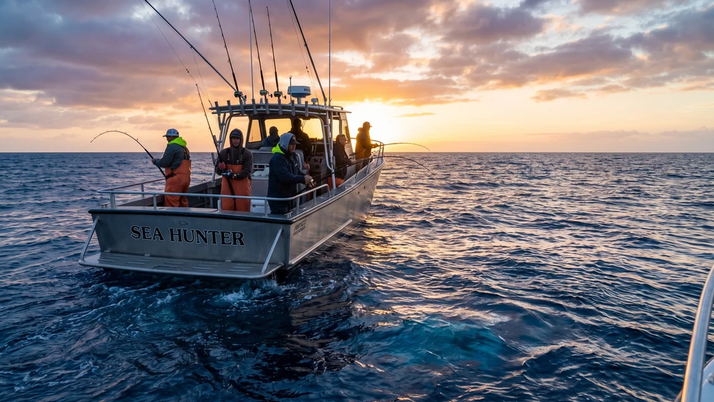 Offshore boat jigging over a steep ocean drop-off