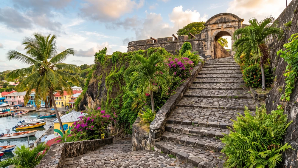 The Old Bay Path climbing from Oranjestad's Lower Town up to Fort Oranje
