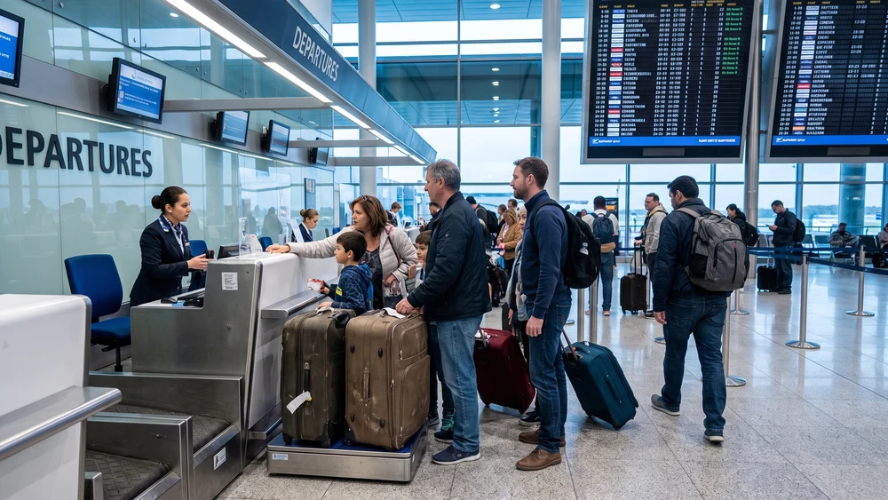 Travelers checking in at Perth Airport's international terminal