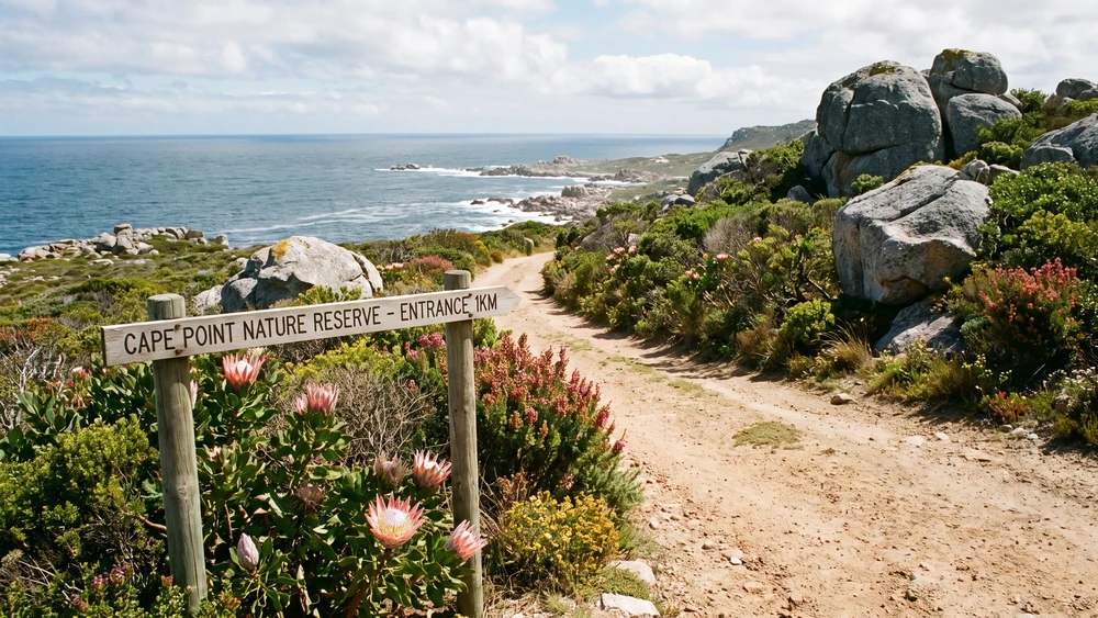 Porter Road turnoff toward Stony Point Nature Reserve in Betty's Bay
