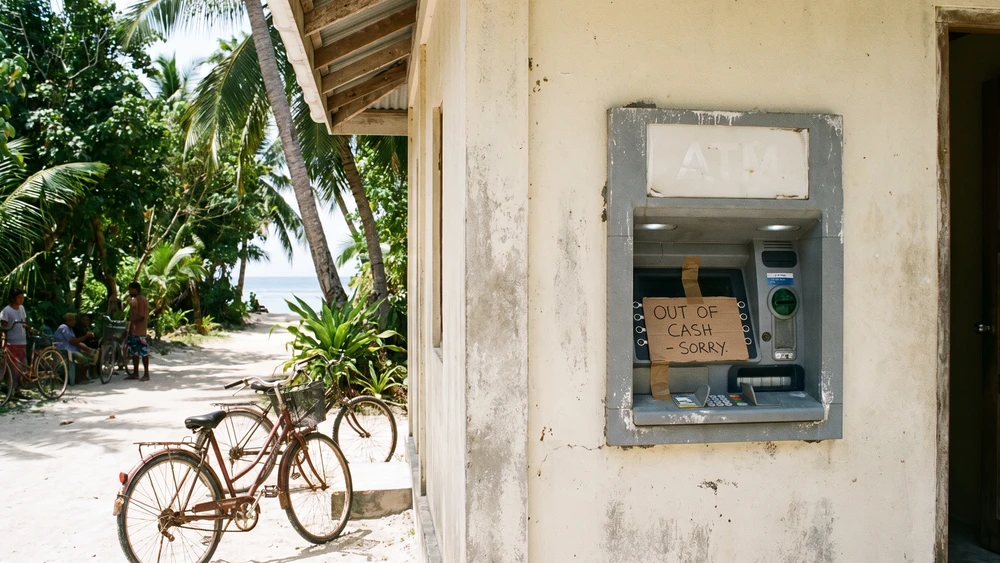 Remote island ATM with an out-of-cash notice