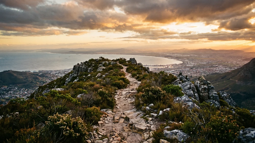 Rugged Rooielsberg ridge trail with sweeping views over False Bay