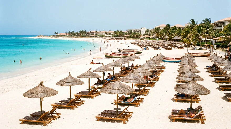 White sand beach and turquoise water at Santa Maria, Sal in Cape Verde