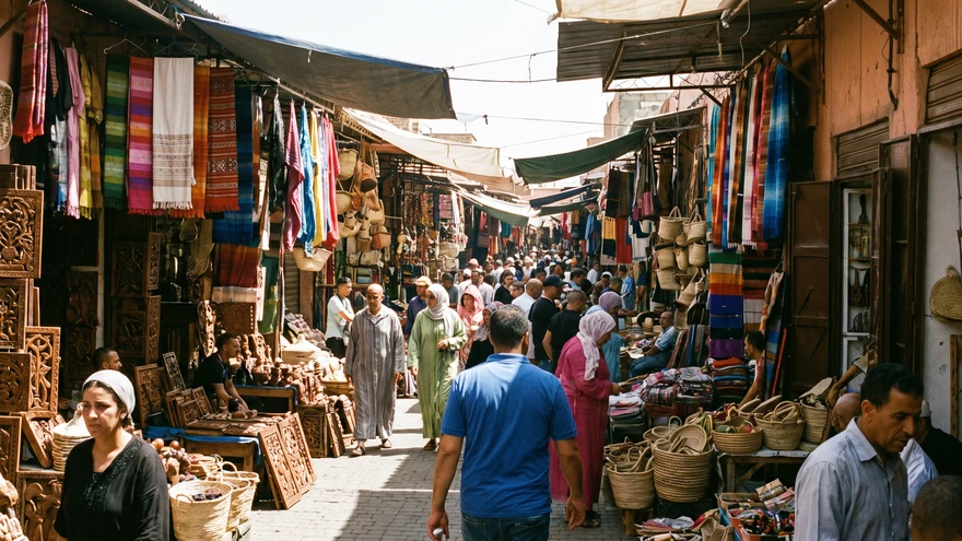Vendors and crowded aisles at Sucupira open-air market in Praia