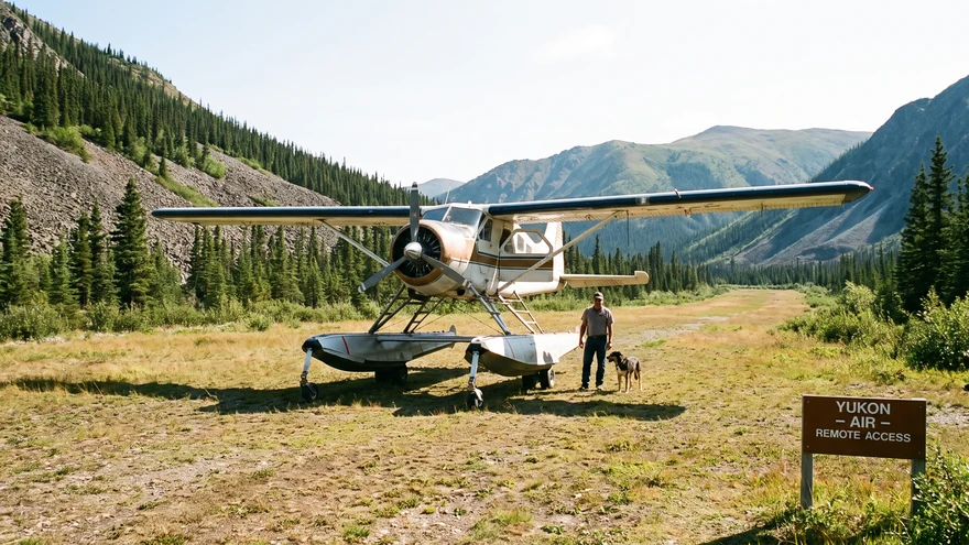 Small propeller puddle-jumper plane parked on a tiny grass airstrip in the Grenadines