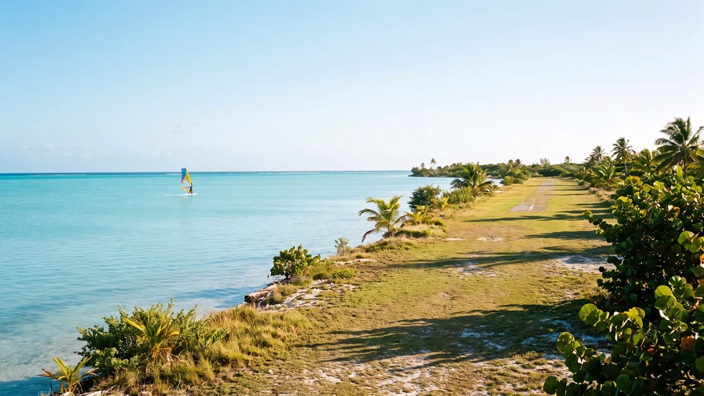 Flat water windsurfing zone next to the island airstrip
