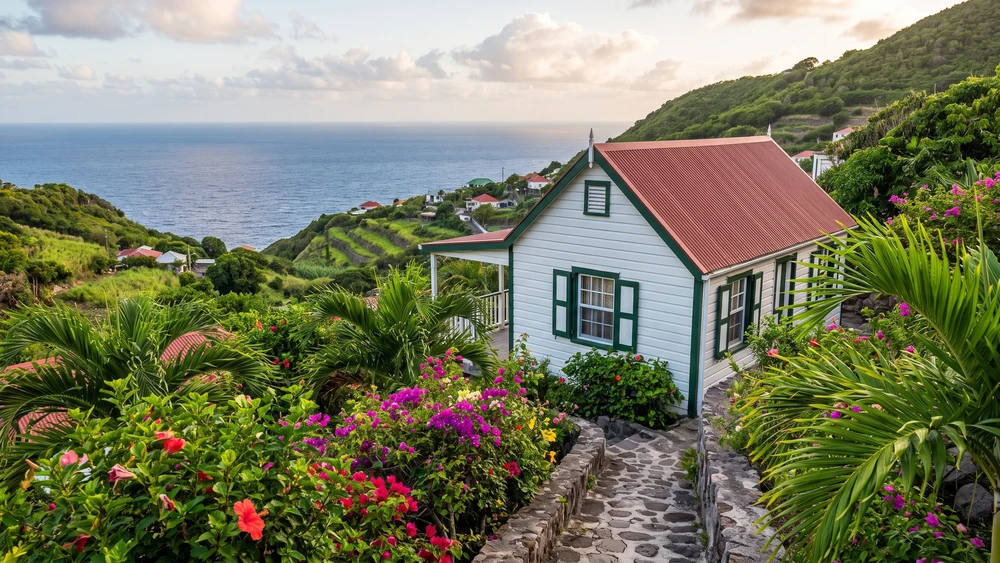 Traditional red-roofed Saban houses in The Bottom village