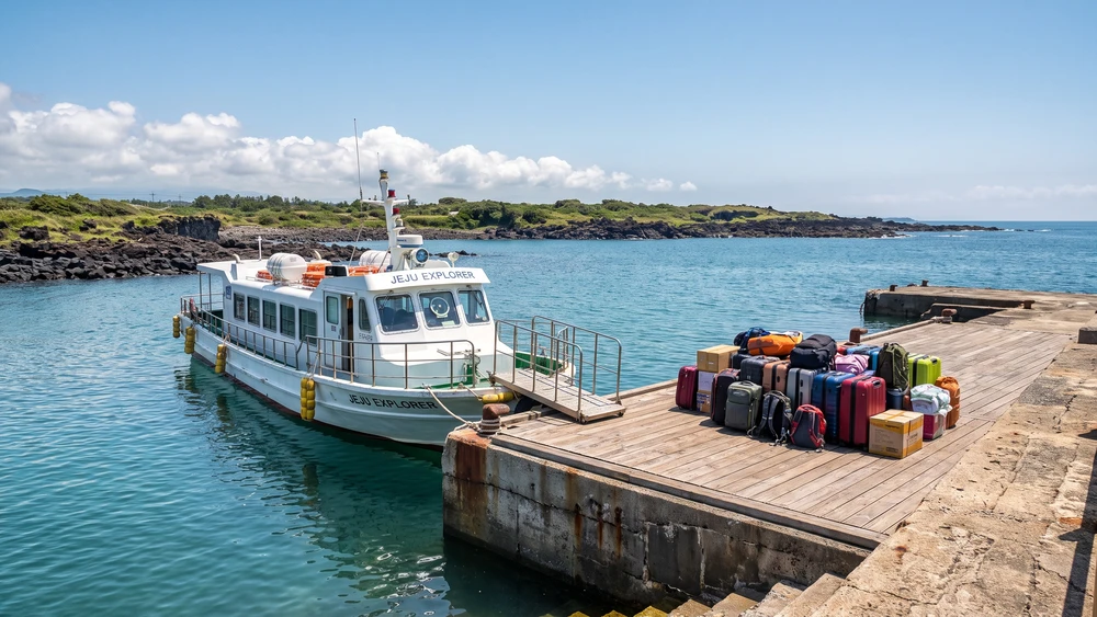Passenger ferry docked at Unjin Port in southwest Jeju bound for Gapado Island